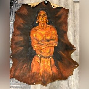 Large Hand-Painted Moose Hide Artwork (60” x 44”) Indigenous Portrait Native Art